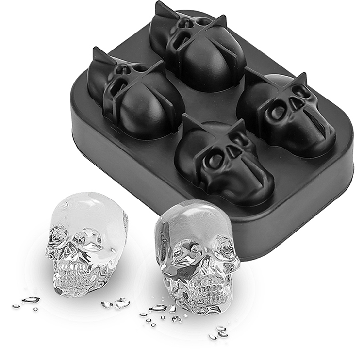 Factory Amazon wholesale 4 unit 3D Skull silicone flexible ice cube mold jello tray mould silicone